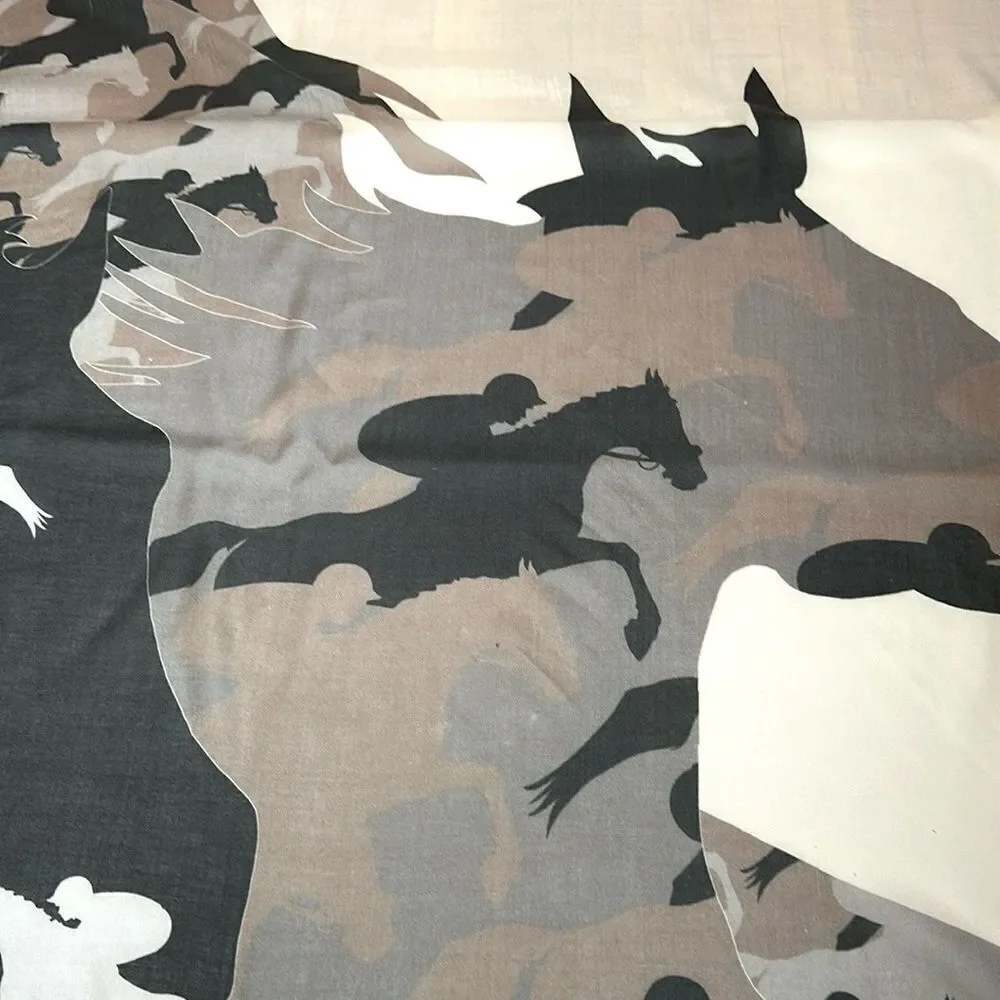 RANI ARABELLA Horse Racing Scarf Shawl Beige Taupe Cashmere Silk Wool ITALY 51”